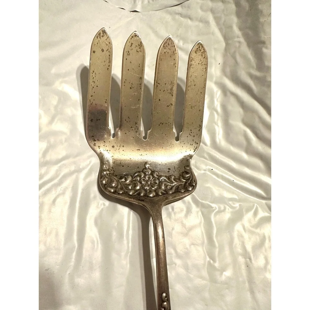Dominick & Haff Sterling Silver Large Asparagus Serving Fork Rococo Pattern